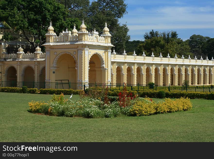 The garden and other palatial mansions in the area of royal palace at Mysore. The garden and other palatial mansions in the area of royal palace at Mysore.