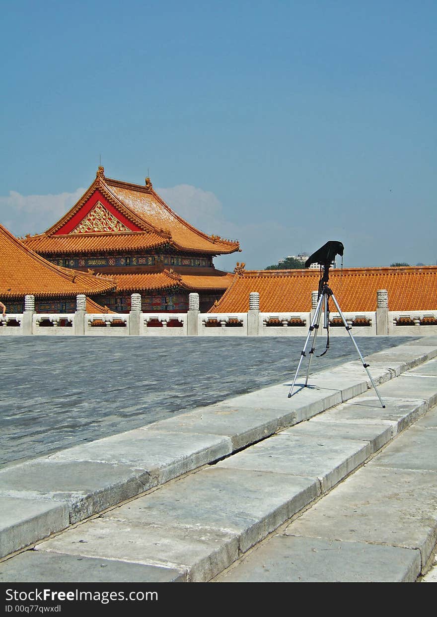 Camera and buildings in Beijing Imperial Palace