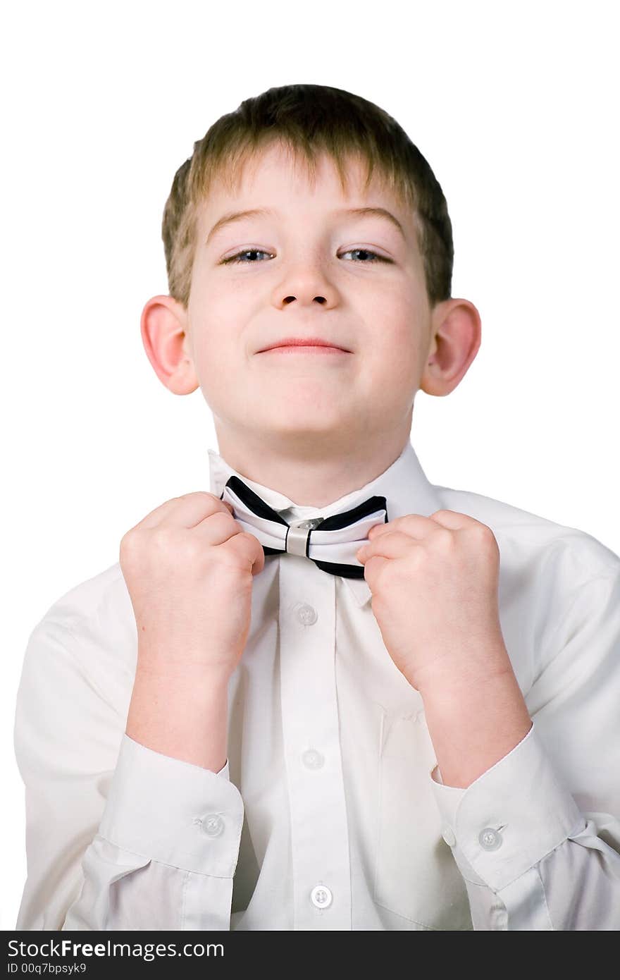 The boy in a business suit, on a white background