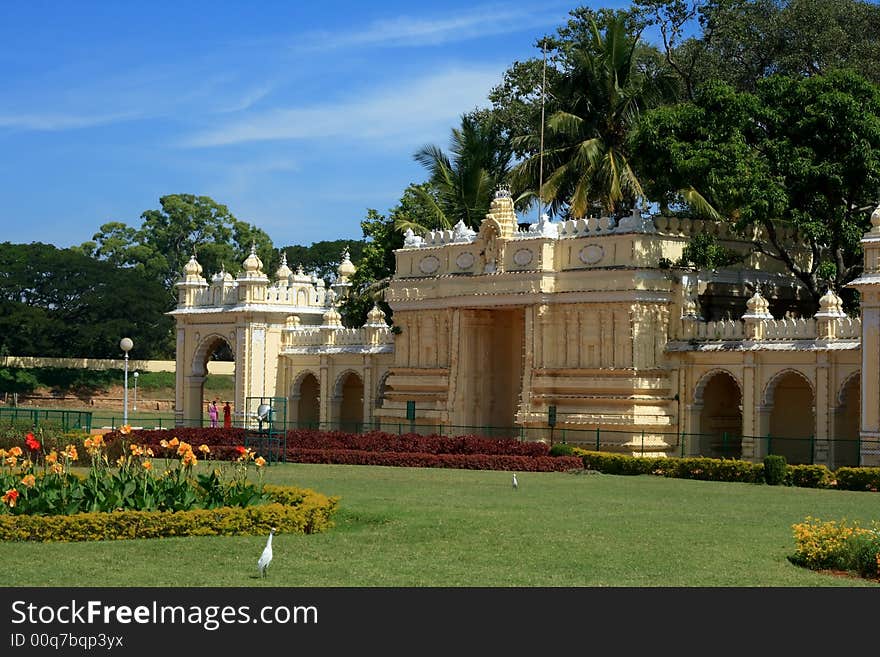 The garden and other buildings in the area of royal palace at mysore. The garden and other buildings in the area of royal palace at mysore.