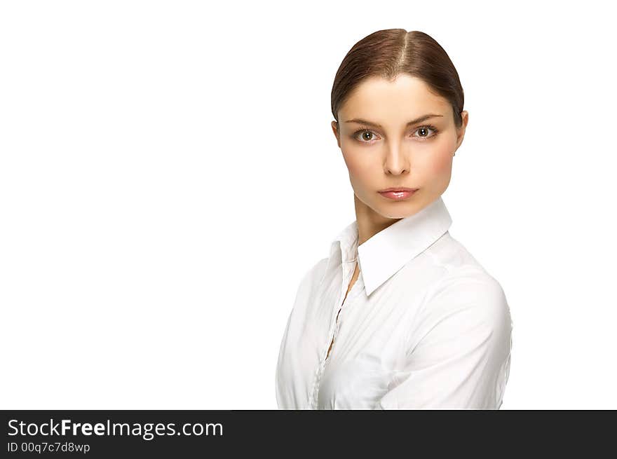 Young woman on the white background