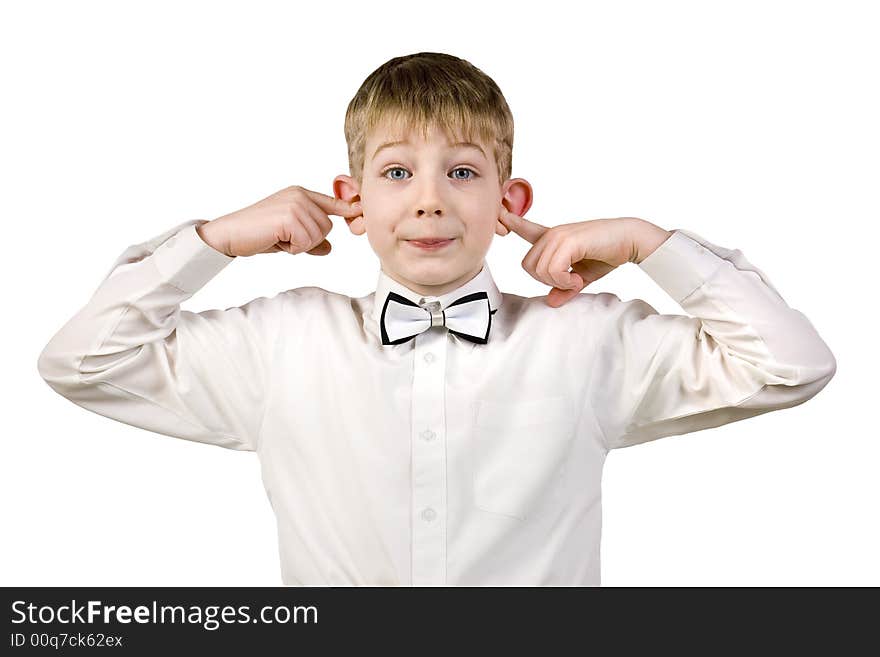 The boy in a business suit, on a white background