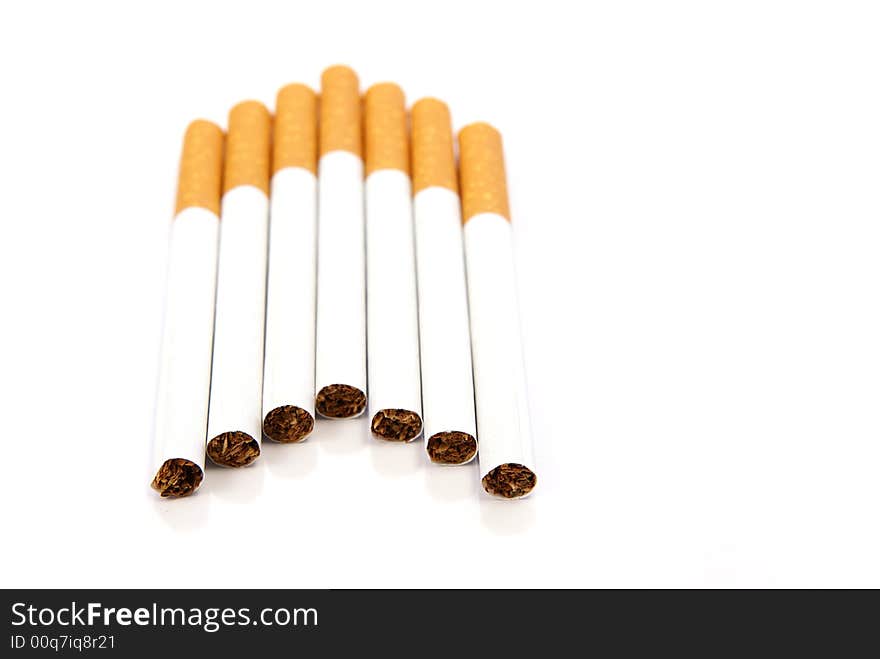 Cigarettes on white background. Good for smoking, health, danger concepts.