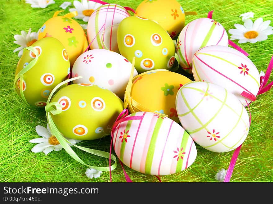 Pastel and colored Easter eggs