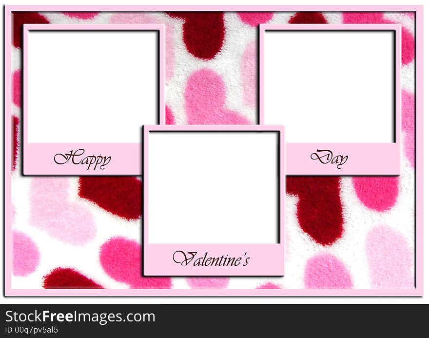 A trio of picture frames that say Happy Valentines Day on a fuzzy heart background. A trio of picture frames that say Happy Valentines Day on a fuzzy heart background.