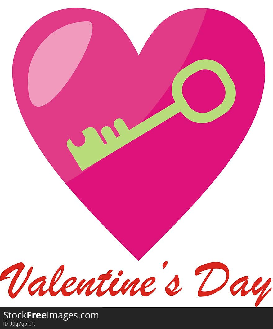 Colorfull heart  with the text of Valentine's Day and a key. Colorfull heart  with the text of Valentine's Day and a key