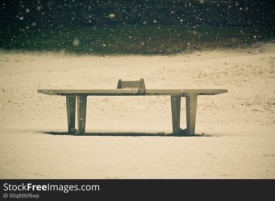 Tennis table in winter, outdoors