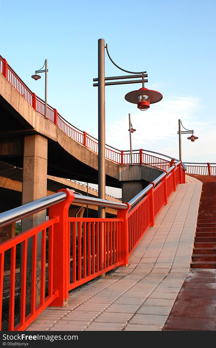 Street lamps by the bridge stairs. Street lamps by the bridge stairs