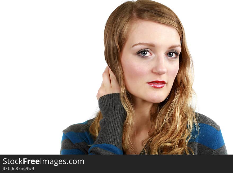 Young attractive woman on a white background. Young attractive woman on a white background