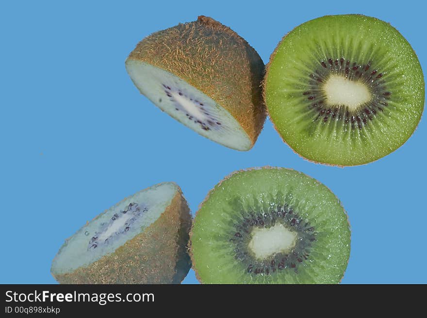 Fruit of kiwi in the blue