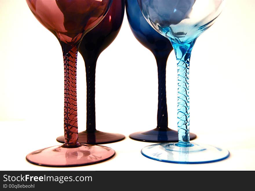 Four glasses red and blue