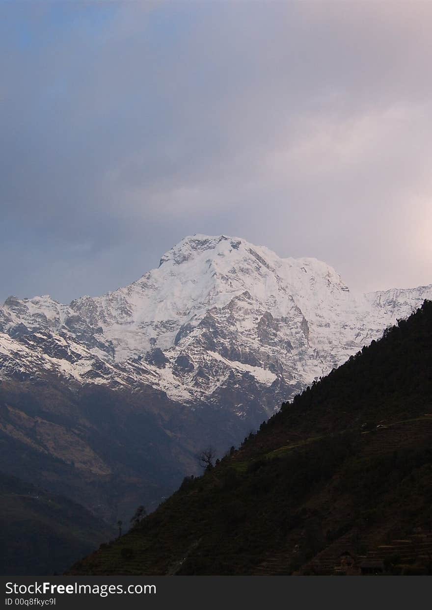 Snow caped Annapurna South in Nepal