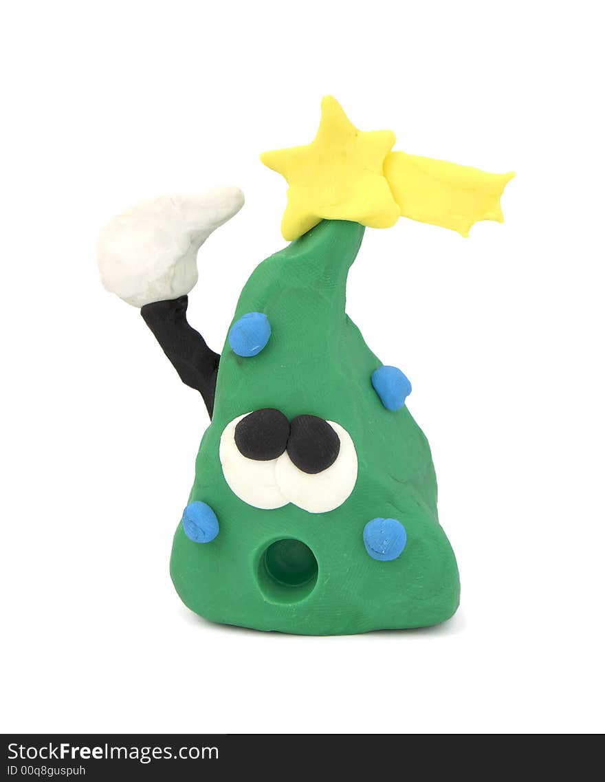 Christmas tree with eyes made of plasticine