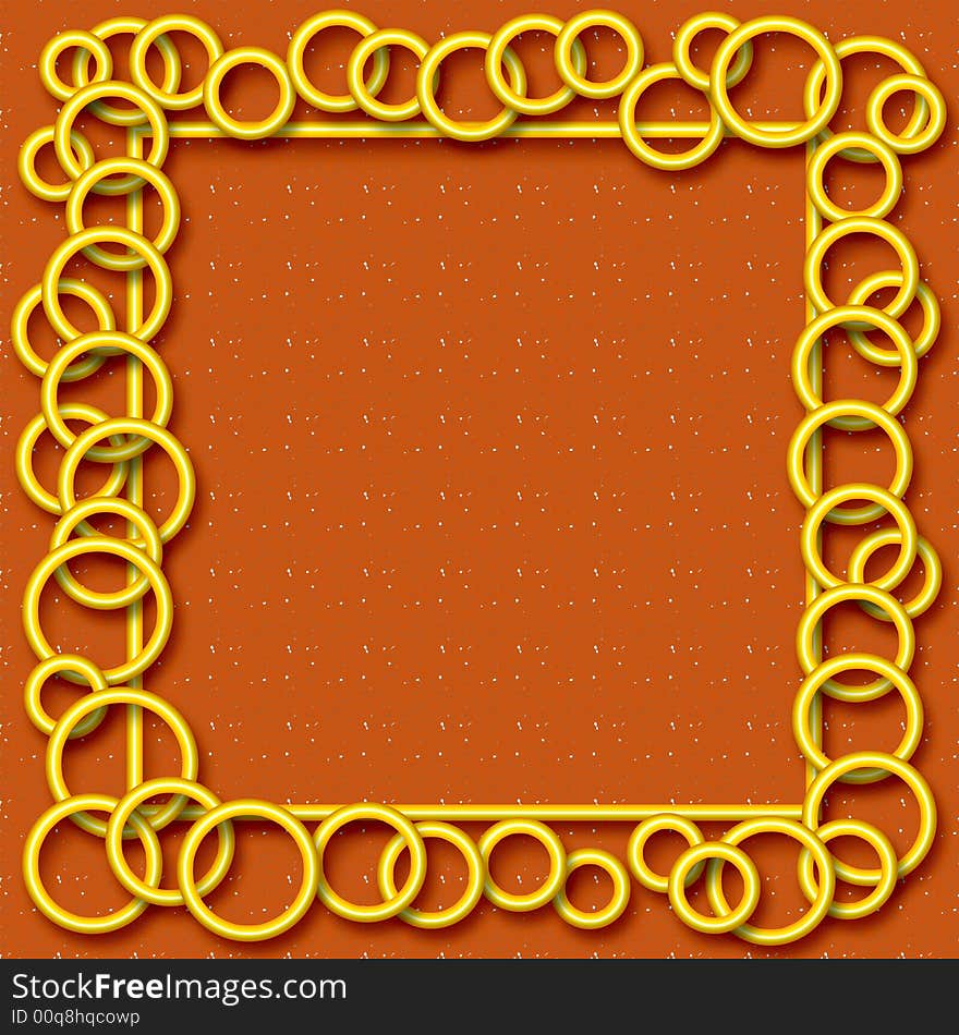 3d yellow neon rings frame on speckled background