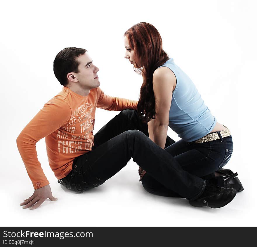 Funny colorful couple in studio