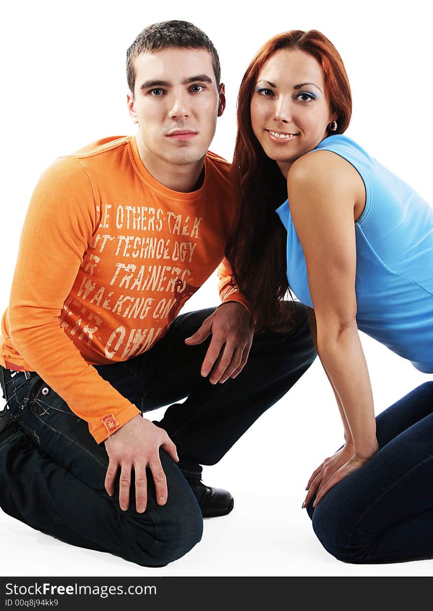 Funny colorful couple in studio. Funny colorful couple in studio