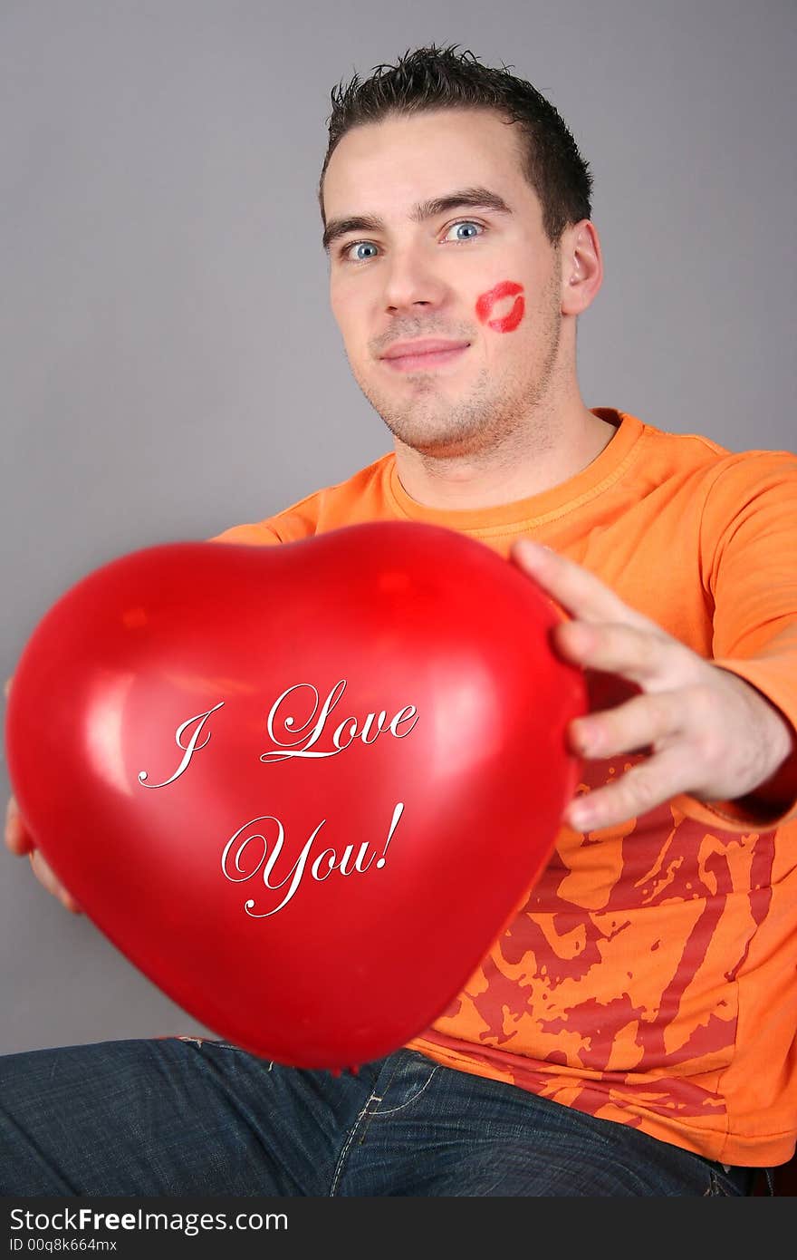 Funny guy with red balloon. Funny guy with red balloon