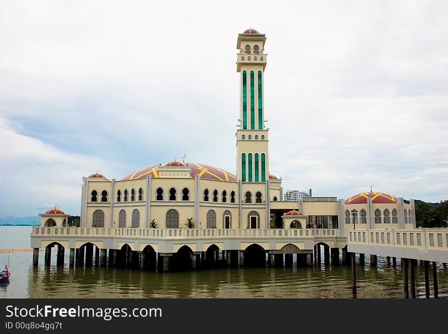 Mosque by the sea front looks like floating. Mosque by the sea front looks like floating