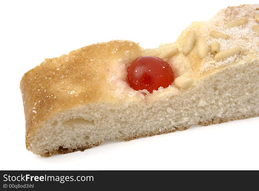 Cut fruit cake on a white background. Cut fruit cake on a white background