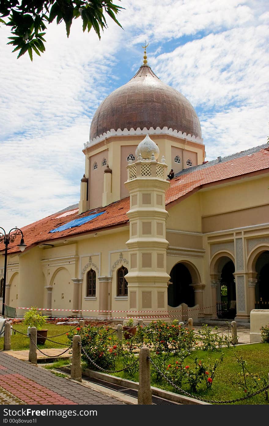 Impressive mosque architecture with blue sky white clouds