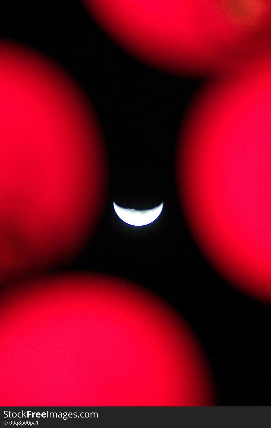 Moonlight with a few red lantern in front