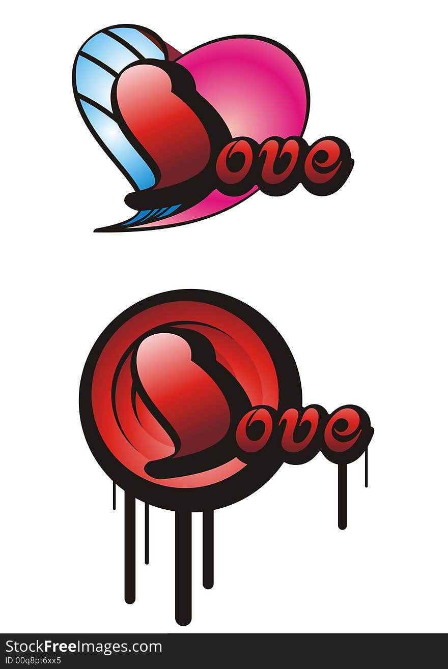 Two Love signs designed in grunge style. Vector illustration. Two Love signs designed in grunge style. Vector illustration