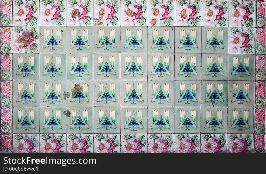 Tiles from heritage building in Penang with floral motives. Tiles from heritage building in Penang with floral motives