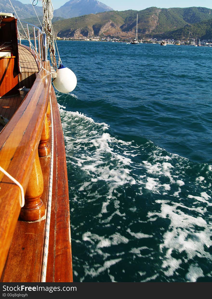 Turkish waters against a gulet boat. Turkish waters against a gulet boat