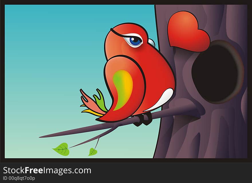 Red Bird seating on a tree branch. Vector illustration. Red Bird seating on a tree branch. Vector illustration