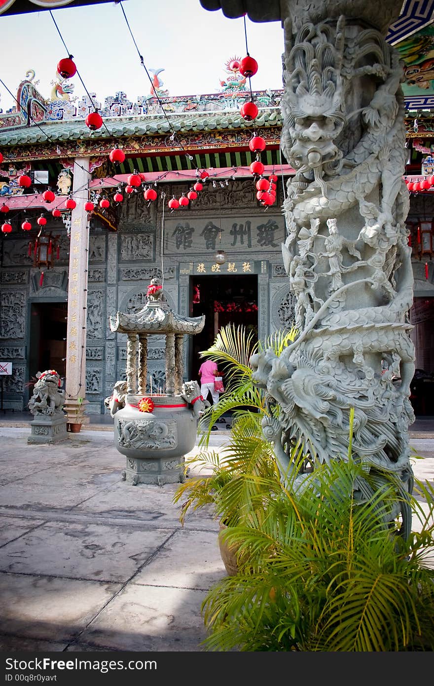 Chinese temple with stone carving of walls and pillar. Chinese temple with stone carving of walls and pillar