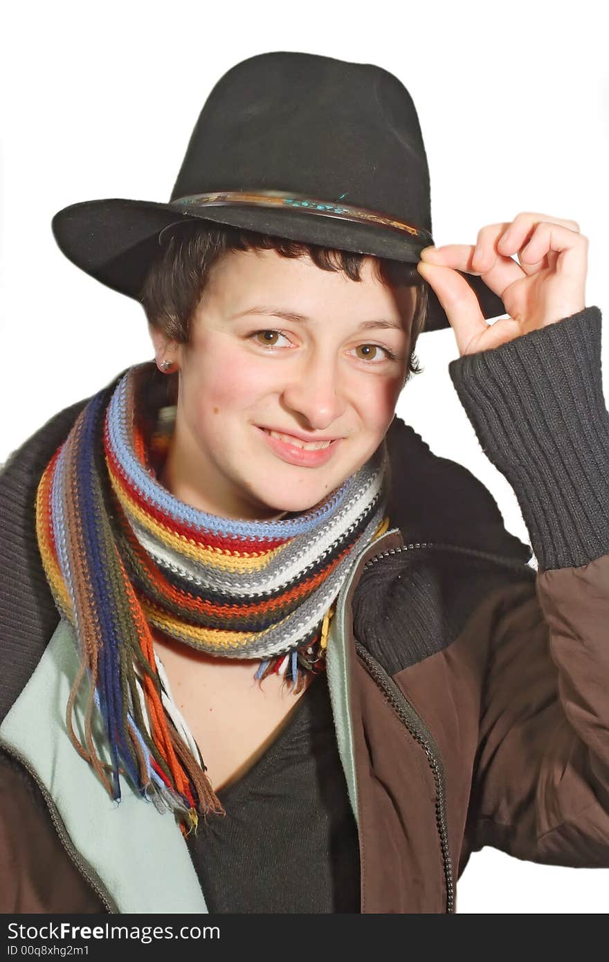 Young woman with black hat. Young woman with black hat