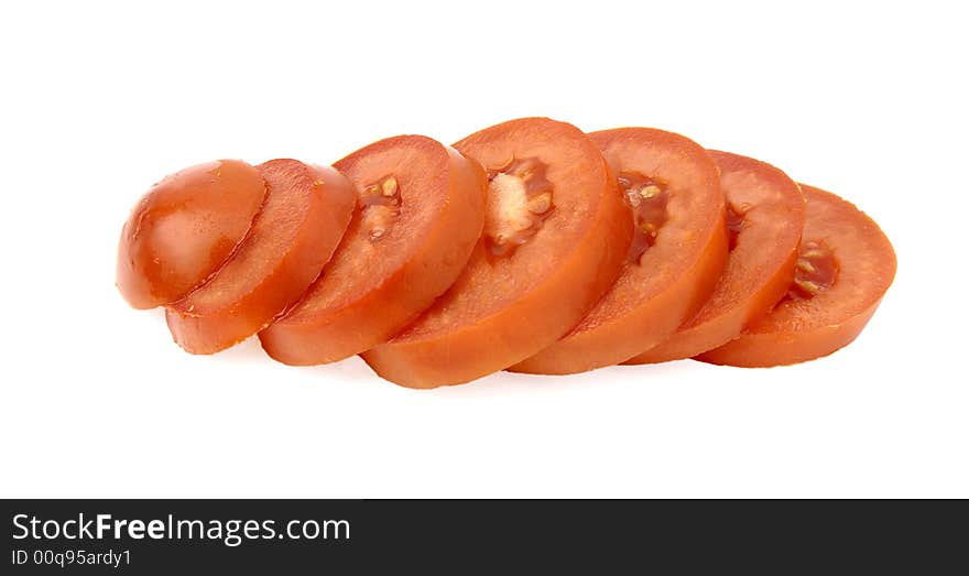 Cuts tomato isolated in white background. Cuts tomato isolated in white background