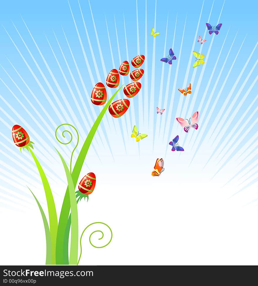 Easter Eggs-flowers / With Butterfly / Vector