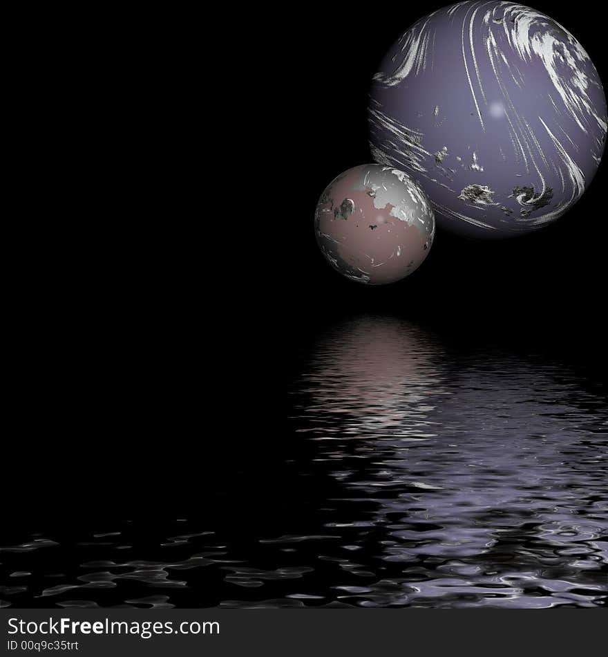 Moody Planets Over Water