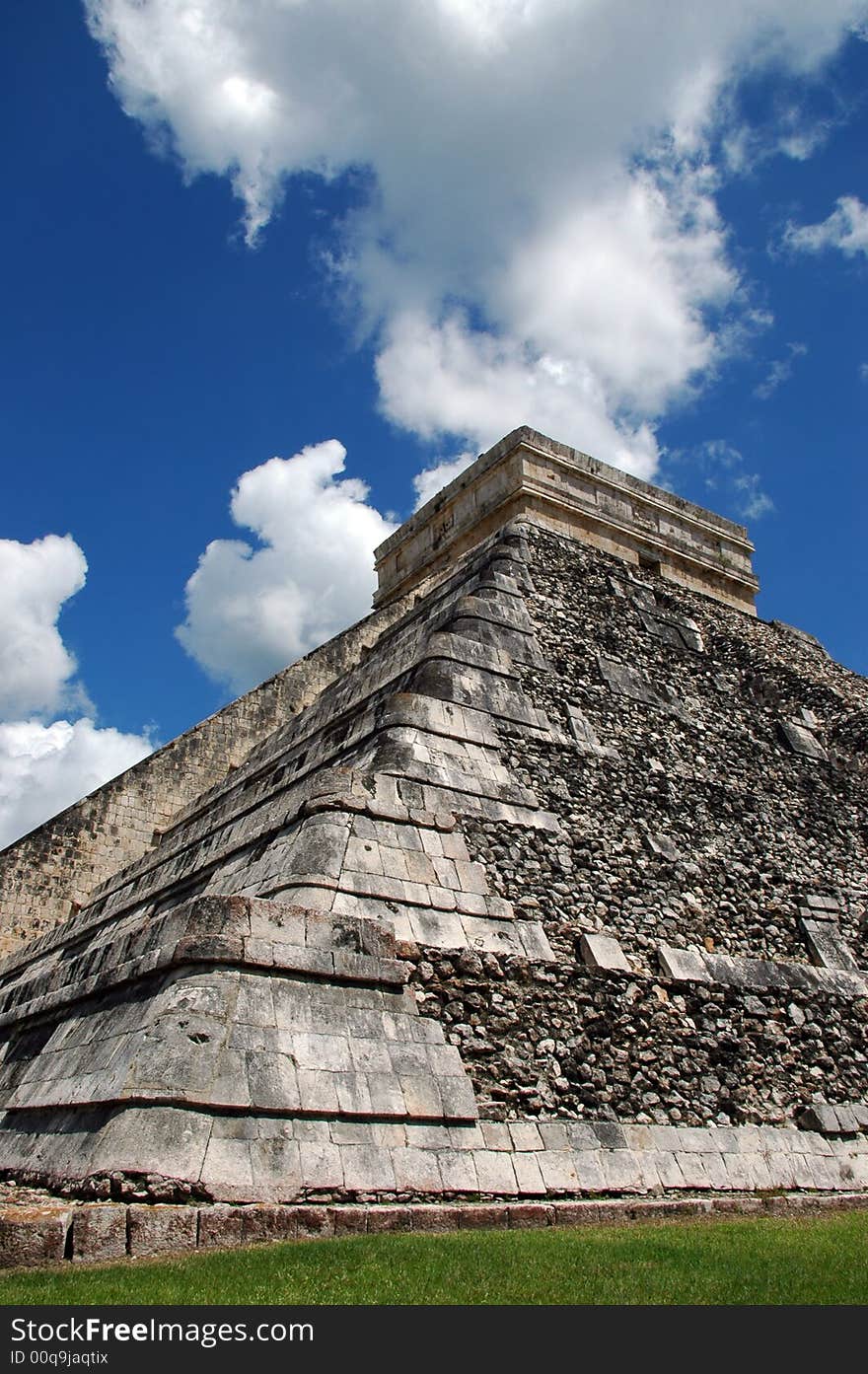 View of Ancient Mayan Pyramid in Chichen Itza