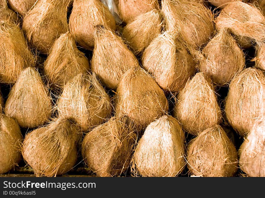 Closeup of coconut on sale at market. Closeup of coconut on sale at market