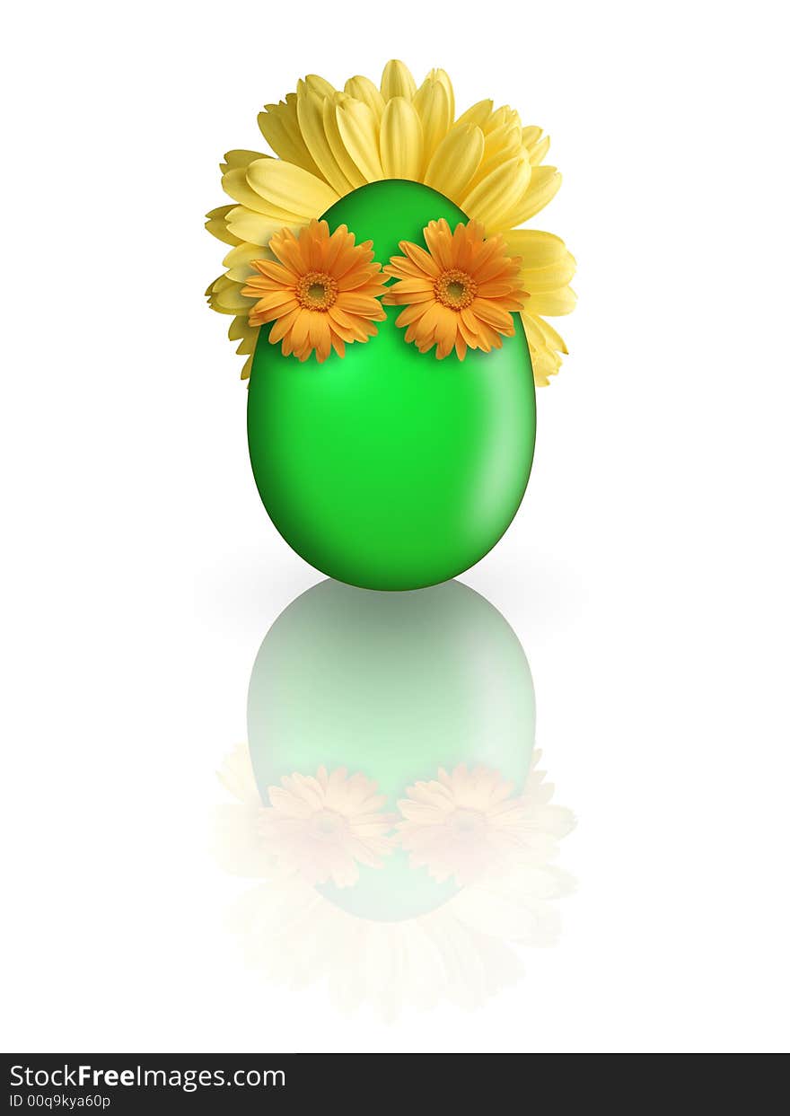 Green easter egg with flowers