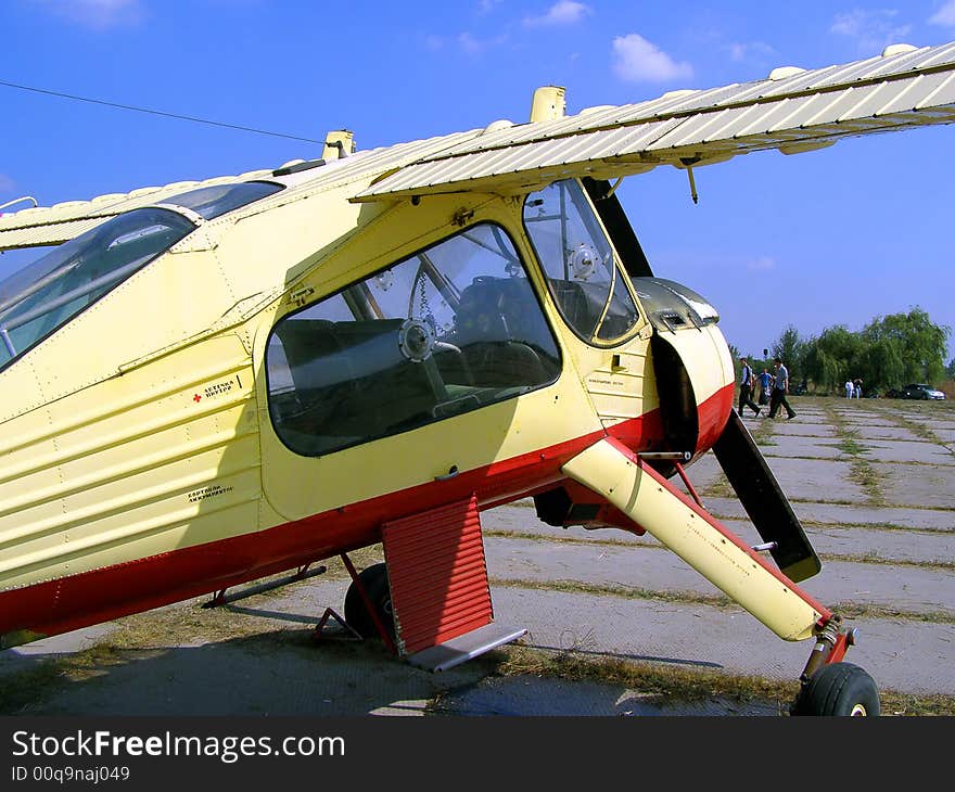 Cockpit of a little training Plane Standing on the Airfield