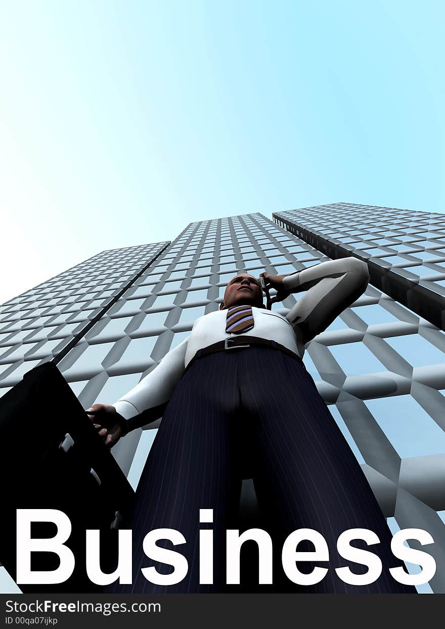 A concept image of a businessman standing in front of a building. A concept image of a businessman standing in front of a building.