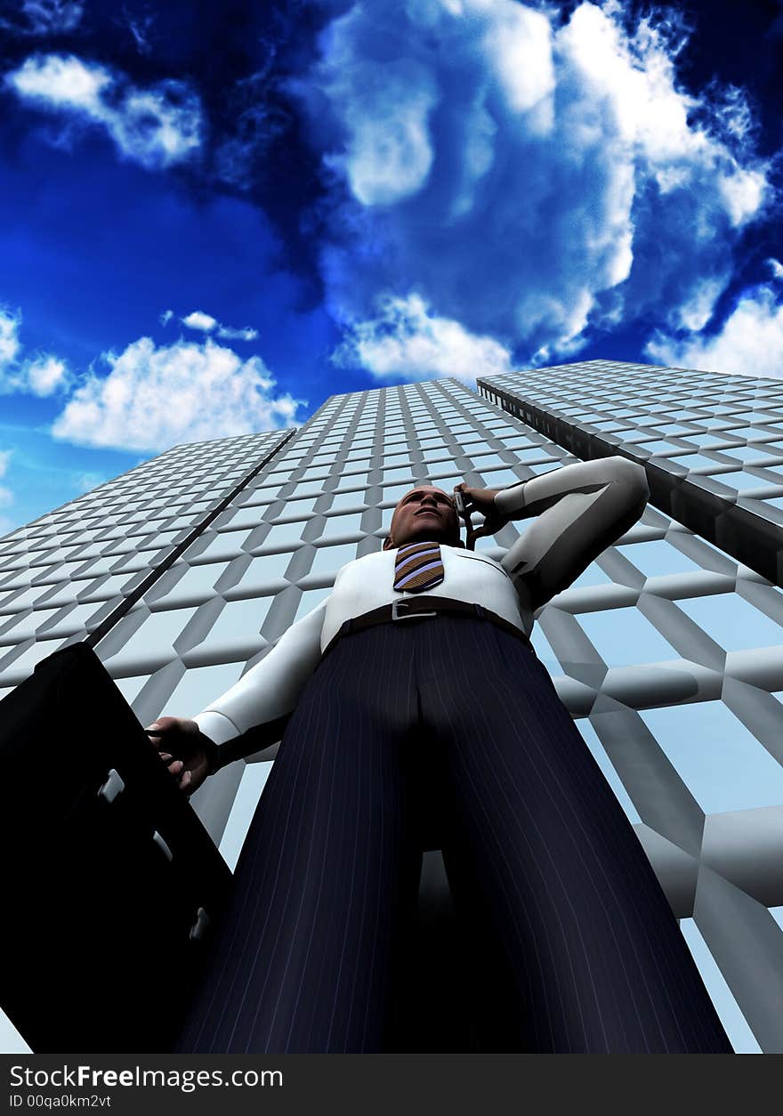 A concept image of a businessman standing in front of a building. A concept image of a businessman standing in front of a building.