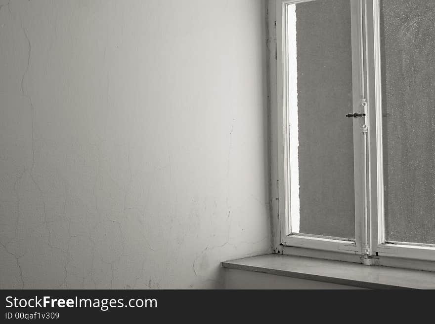 Old White Wooden Window And Wall