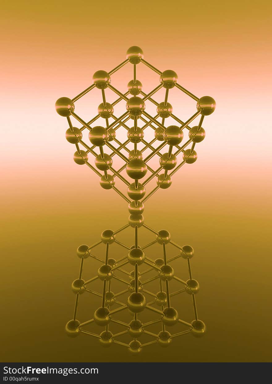 Model of a nuclear lattice reflected a smooth surface - digital artwork. Model of a nuclear lattice reflected a smooth surface - digital artwork