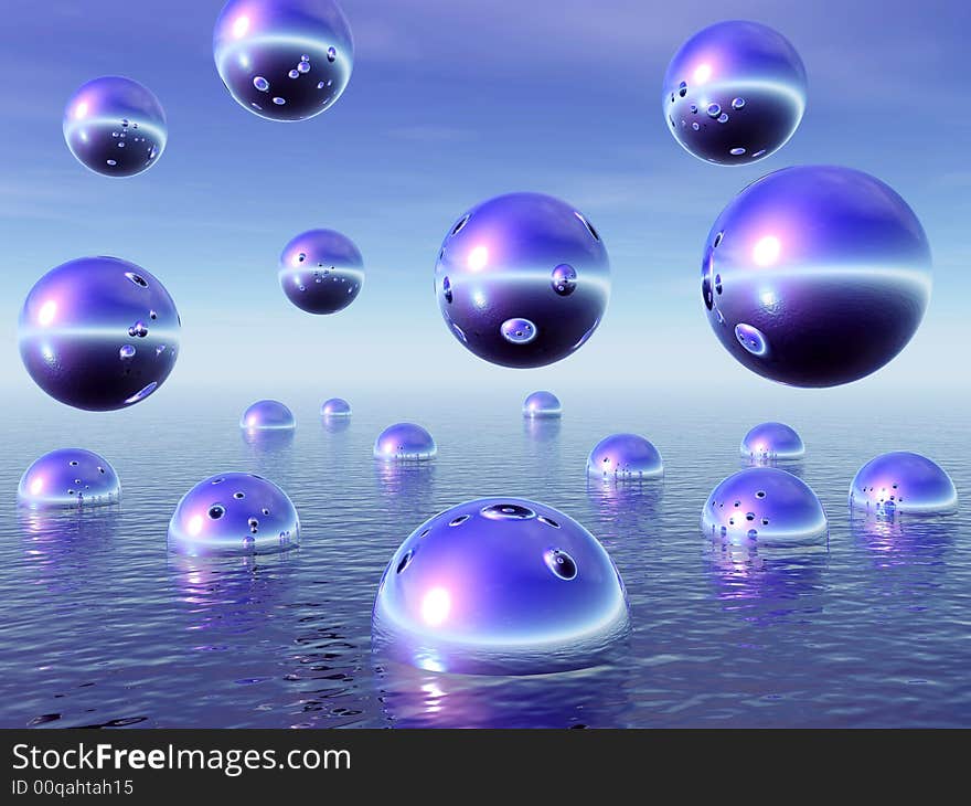 Rising water balls - digital artwork.