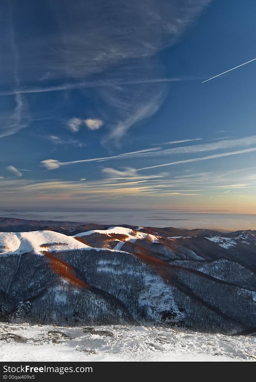 Sunrise in the Retezat mountains at 5000 feet. Sunrise in the Retezat mountains at 5000 feet