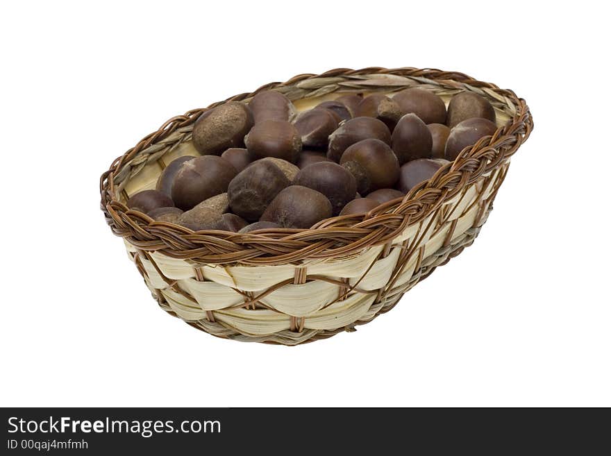 Chestnuts in the basket on white backgrounds