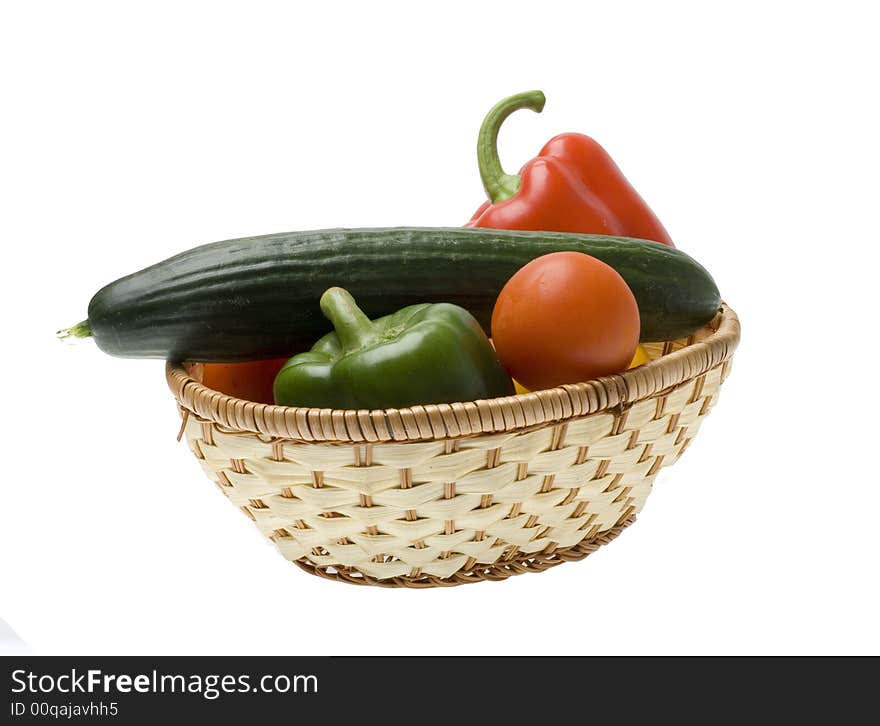 Vegetable in basket on the white backgrounds