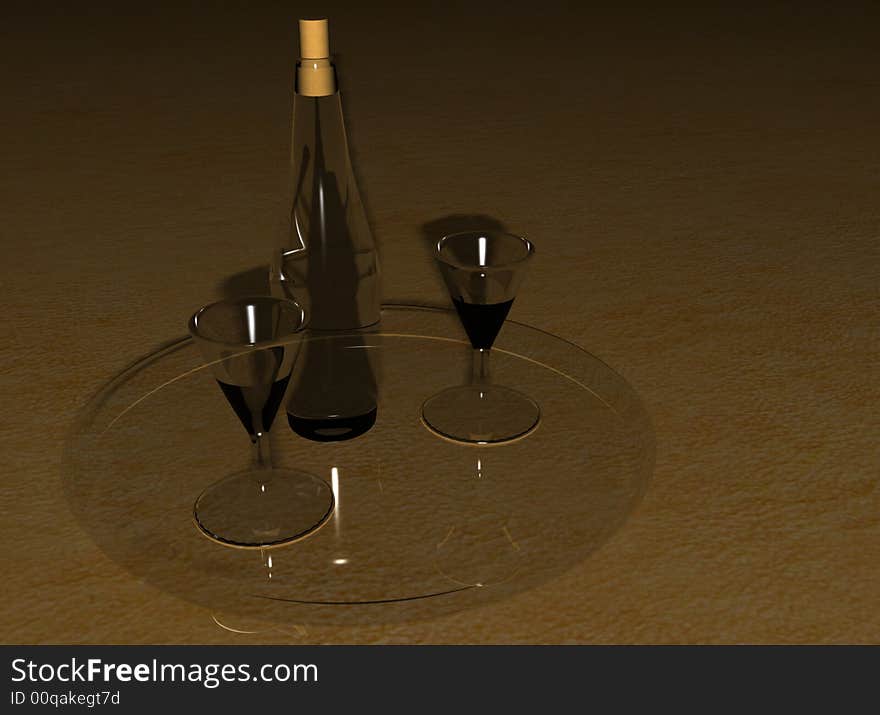 Two glasses and a bottle. Two glasses and a bottle