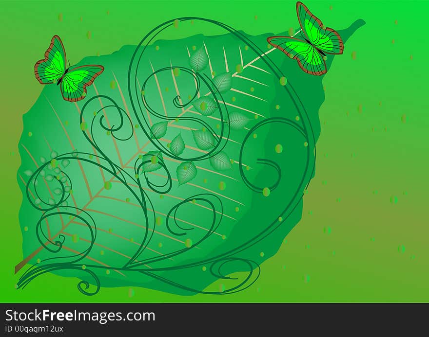 Butterfly on green background illustration. Butterfly on green background illustration