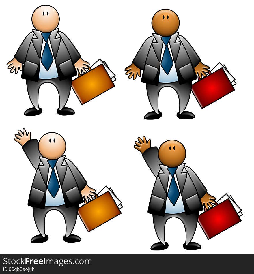 A clip art illustration featuring an assortment of businessmen standing with briefcase and with hand raised in the air - your choice of caucasian or african american. A clip art illustration featuring an assortment of businessmen standing with briefcase and with hand raised in the air - your choice of caucasian or african american