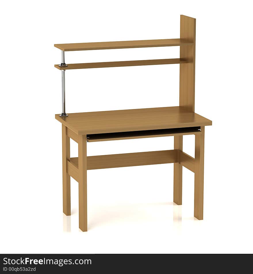 Branchy Desk easy - worktable with a shelf. 3D render.